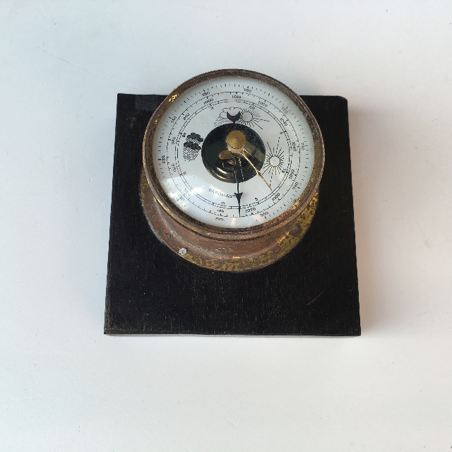 BAROMETER, Small Brass on Timber Plaque 